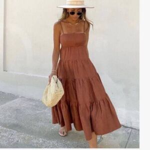 Shona Joy Elsa Linen-Blend Tiered Midi Dress